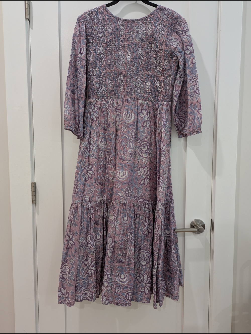 Bohemian Floral Smocked V-Neck Maxi Dress - Dusty Rose And Lavender - Picture 2 of 4
